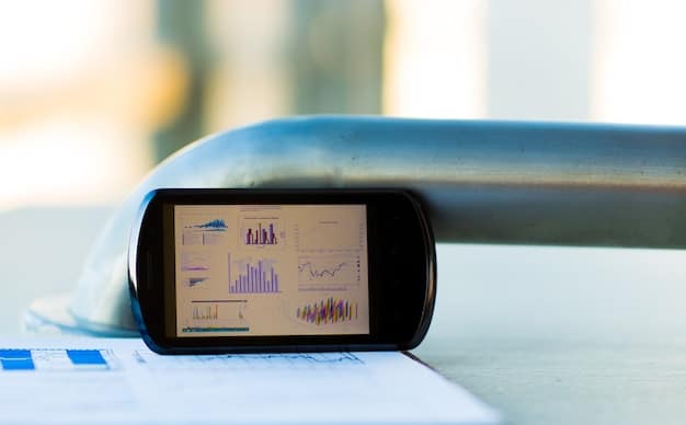 A close-up of a smart water meter displaying real-time water usage data on a digital screen. The meter is installed on a residential water pipe with visible connections.