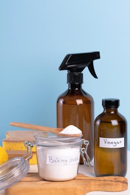 A set of reusable spray bottles labeled with different homemade cleaner names (e.g., All-Purpose, Glass Cleaner, Bathroom Cleaner). The bottles are neatly organized on a shelf, showcasing a practical and sustainable approach to cleaning.