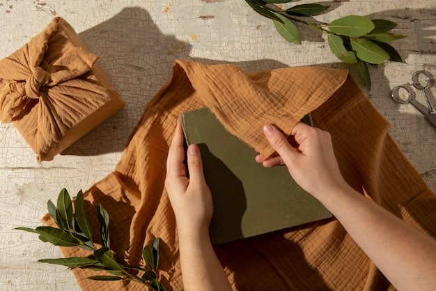 A close-up shot showcasing a hand holding a tag on a garment made from recycled materials. The tag clearly indicates the eco-friendly aspect of the fabric.