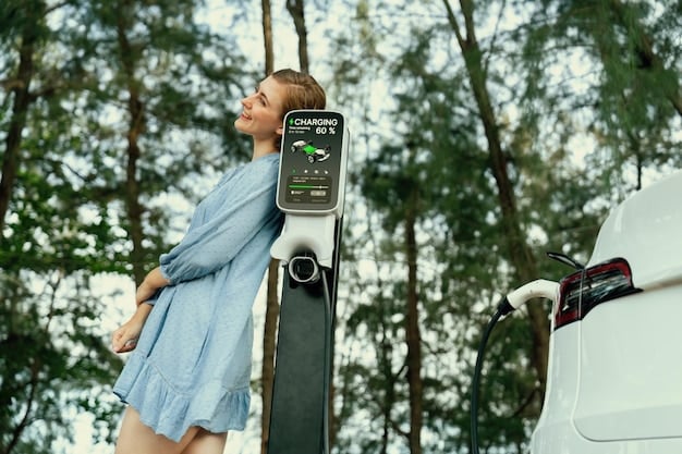 An electric car charging at a public charging station, highlighting the convenience and environmental benefits of electric vehicles.