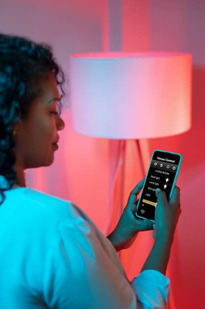 A person using a smartphone app to control smart LED lights in their home, demonstrating the convenience and energy-saving benefits of smart home technology.