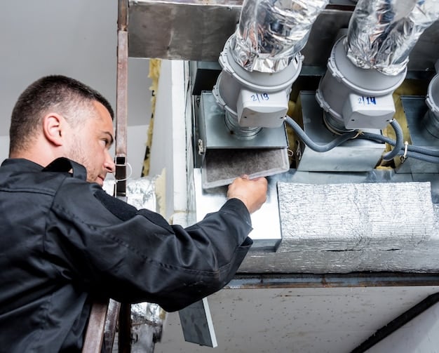 An HVAC technician servicing a modern, energy-efficient air conditioning unit. The technician is using specialized tools to ensure proper refrigerant handling and system performance, highlighting the importance of training and certification in the industry.