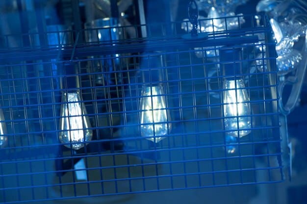 A close-up shot of a solar panel manufacturing line, with robotic arms assembling components and workers in cleanroom suits overseeing the process.