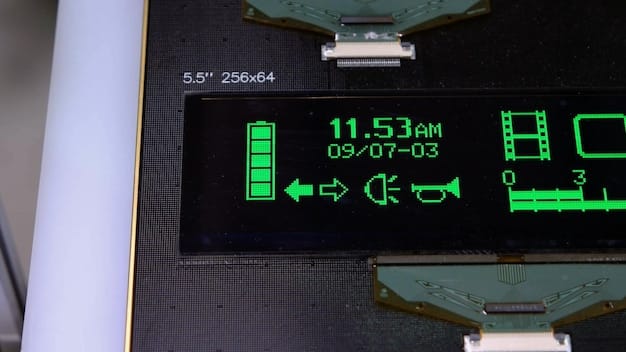 A close-up of an energy storage inverter's display screen, showing key performance metrics such as DC input voltage, AC output power, and battery charge level.