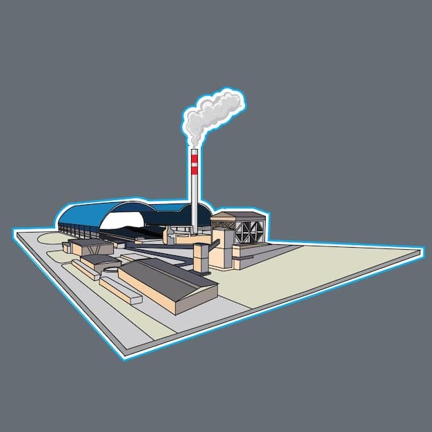 An illustration of a carbon capture facility, showing the process of capturing CO2 from industrial emissions and storing it underground. The image should be informative and visually appealing.