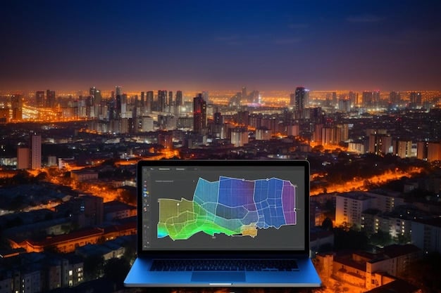 A dashboard displaying real-time energy consumption data, with various charts and graphs highlighting peak usage times and areas of high demand in a US city.