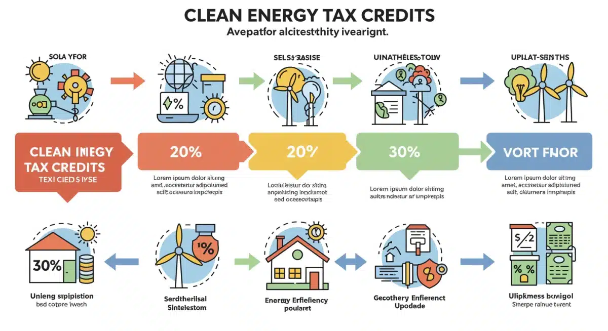 Infographic detailing various federal clean energy tax credit types and eligibility for 2025 projects