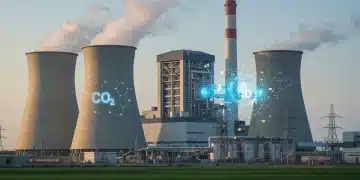 Modern power plant with integrated carbon capture technology, symbolizing environmental progress and financial investment.