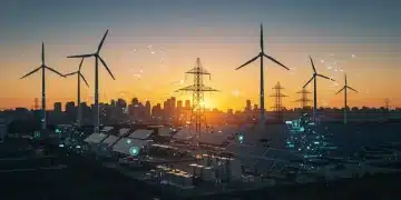 US Grid Modernization: Energy Storage Policies 2025 Futuristic energy grid with renewables and battery storage