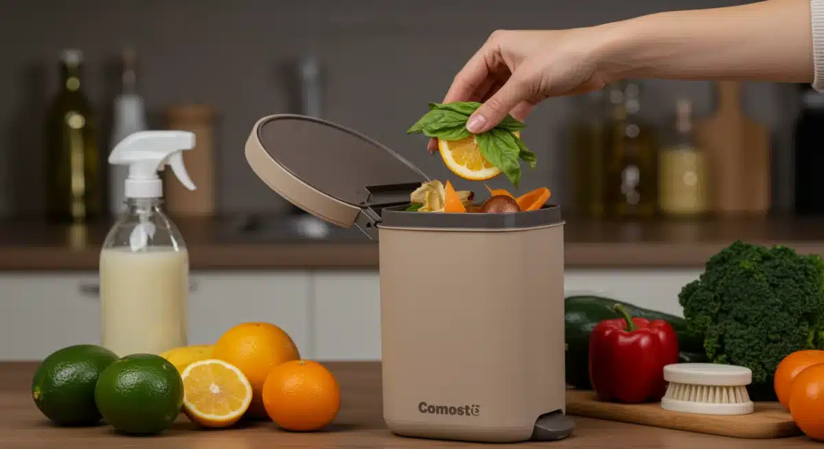 Composting organic waste in a kitchen compost bin