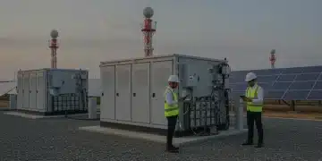 Modern energy storage facility with large battery banks and solar arrays