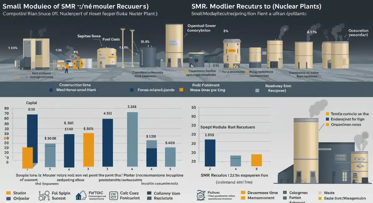 Infographic comparing cost components of SMRs and traditional nuclear plants.