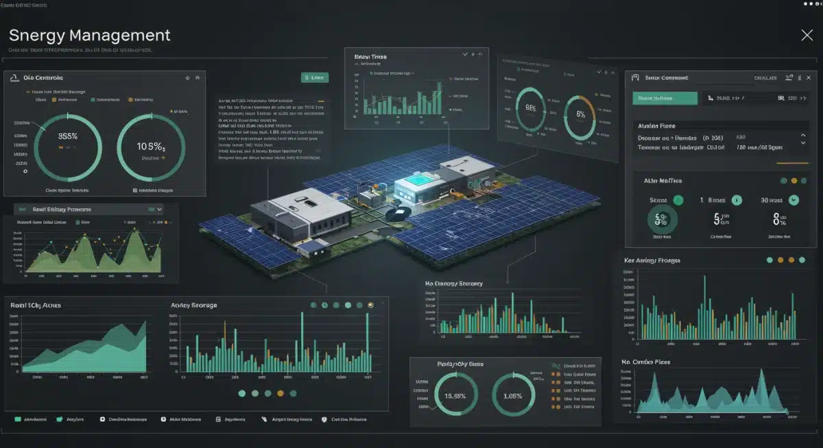 Smart energy management dashboard showing real-time data and efficiency metrics