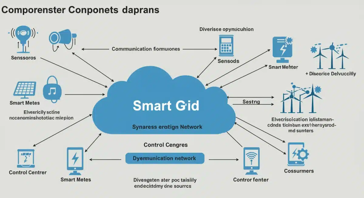 Diagram of smart grid components and their interconnected functions