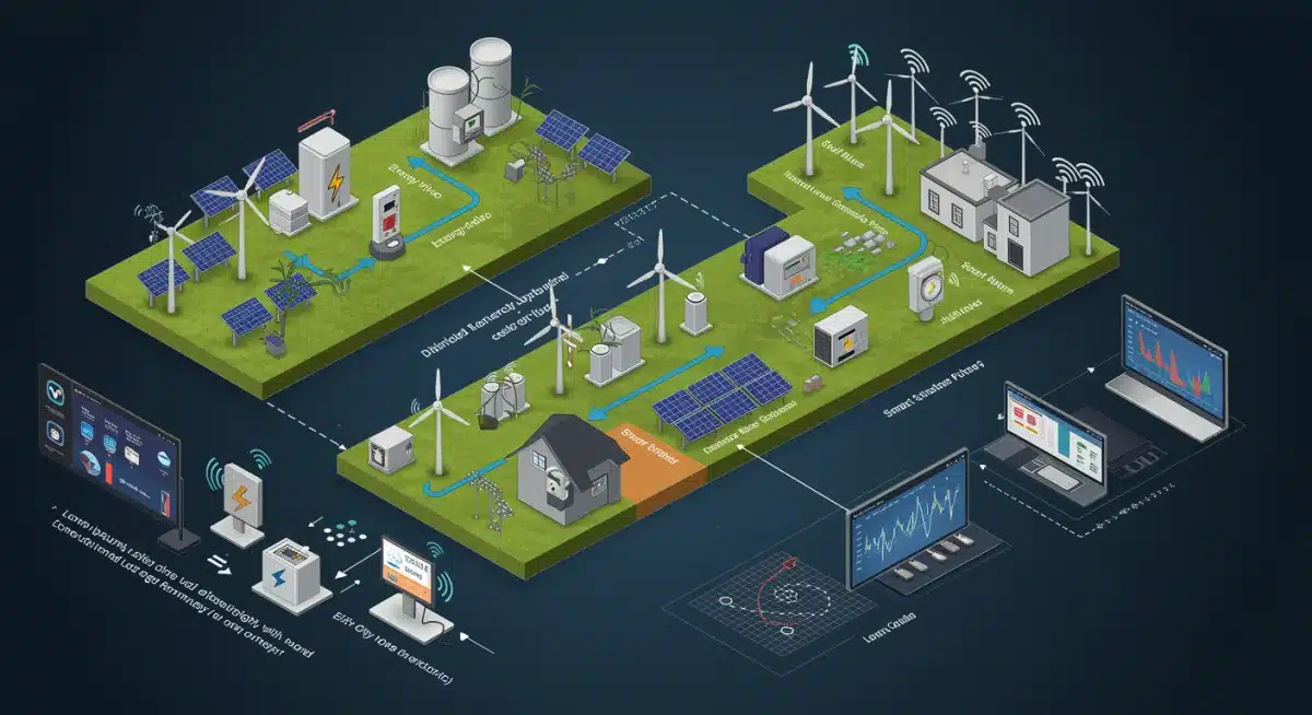 Infographic depicting smart grid components and energy flow