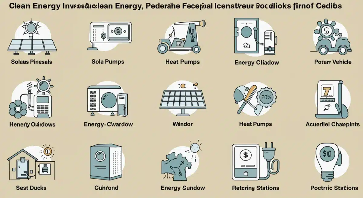 Infographic detailing eligible clean energy investments for 2026 federal tax credits.