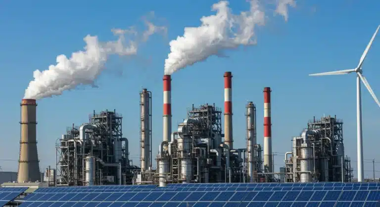 Industrial facility embracing clean energy with reduced emissions, symbolizing EPA 2025 regulations.
