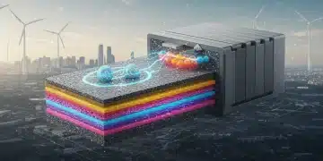 Futuristic solid-state battery technology powering commercial energy solutions by 2025