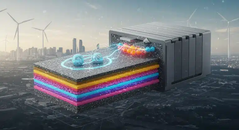 Futuristic solid-state battery technology powering commercial energy solutions by 2025