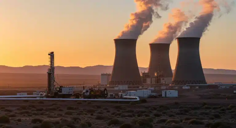 Geothermal power plant in desert, illustrating US energy potential