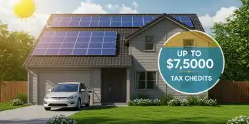 Modern home with solar panels and electric vehicle charging, symbolizing federal clean energy tax credits in 2026.