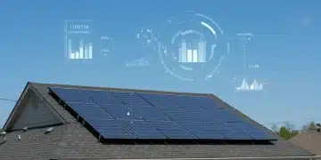 Residential solar panels on a modern home with policy graphs overlaying the sky, signifying the 2025 outlook.