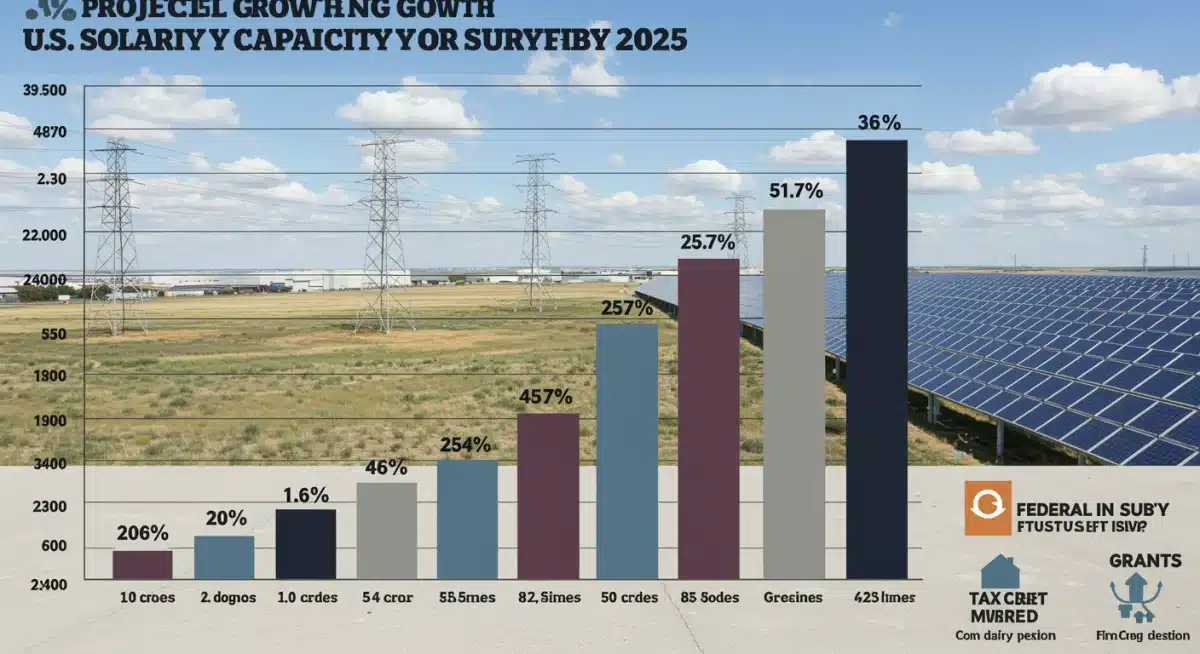 Infographic showing projected 15% solar capacity growth by 2025 with federal subsidies