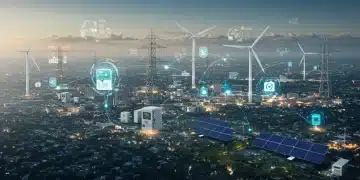 Futuristic U.S. power grid with smart tech and renewables in 2026