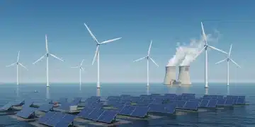 Futuristic U.S. renewable energy landscape with solar, wind, and geothermal power, 2026