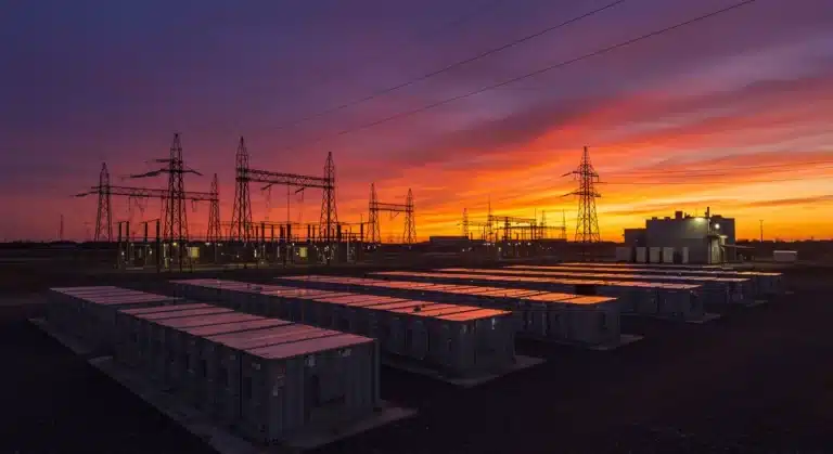 Utility-scale battery storage facility enhancing grid stability in the US.