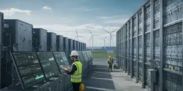 Technician inspecting advanced energy storage system in 2026