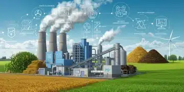 Futuristic bioenergy plant processing agricultural waste for clean energy in 2026