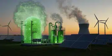 Modern green hydrogen production facility with renewable energy sources in the U.S.