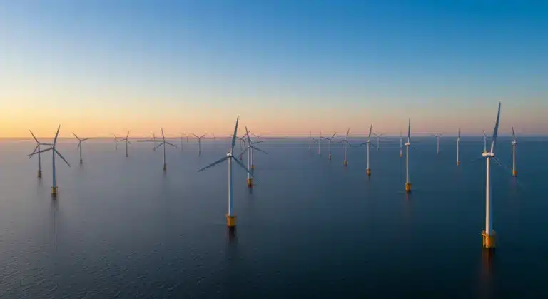 Offshore wind farm turbines generating clean energy in the U.S. in 2026.