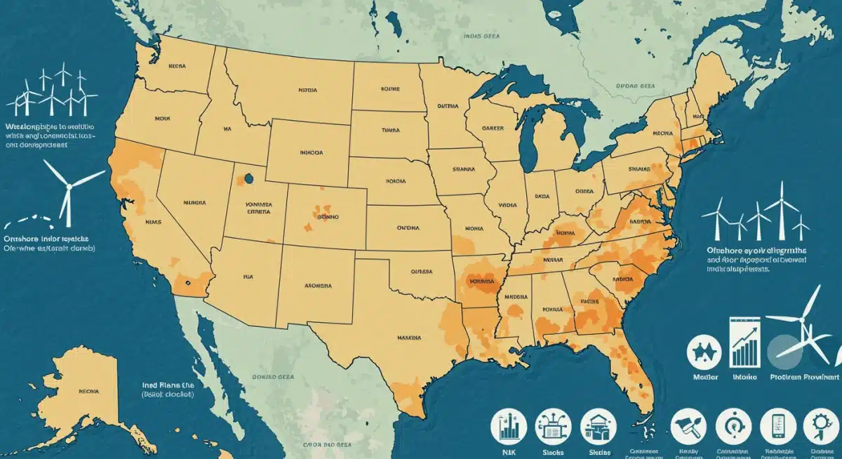 Map illustrating key U.S. wind energy growth areas and potential in 2026.
