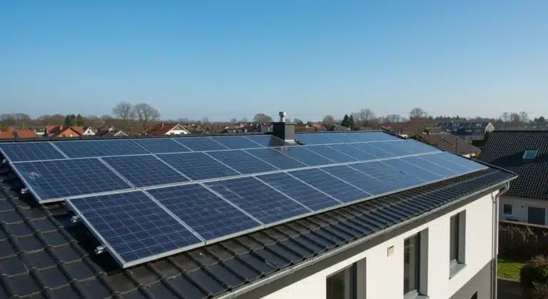 High-efficiency solar panels on a modern home rooftop by 2026, saving energy costs.
