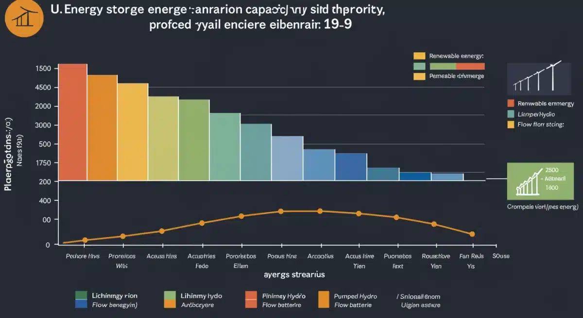 Infographic detailing U.S. energy storage capacity growth across various technologies.