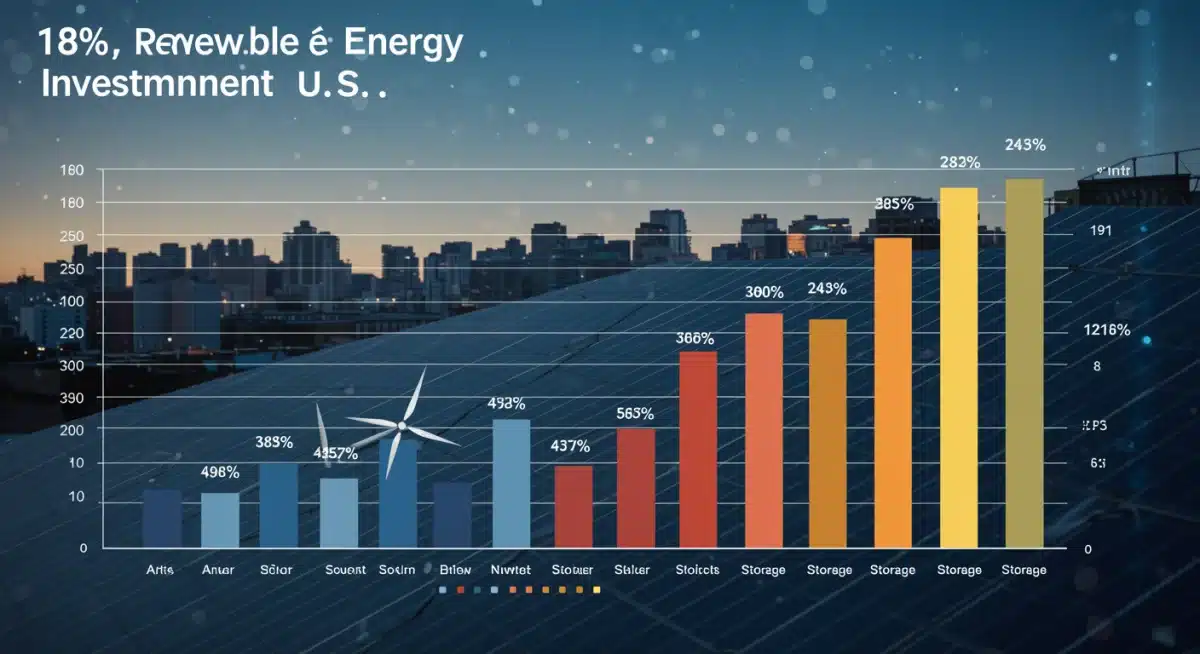 Infographic showing 18% increase in US renewable energy investments in Q1 2026 across solar, wind, and battery storage sectors.