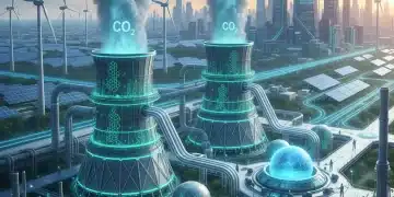 Industrial facility capturing carbon emissions, symbolizing advanced carbon capture technology and a sustainable energy future.