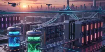 Futuristic grid-scale energy storage facility with flow and solid-state batteries