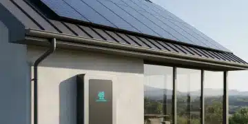 Modern home with solar panels and residential battery system for backup power.
