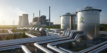 Industrial facility demonstrating carbon capture technology with CO2 emissions being contained