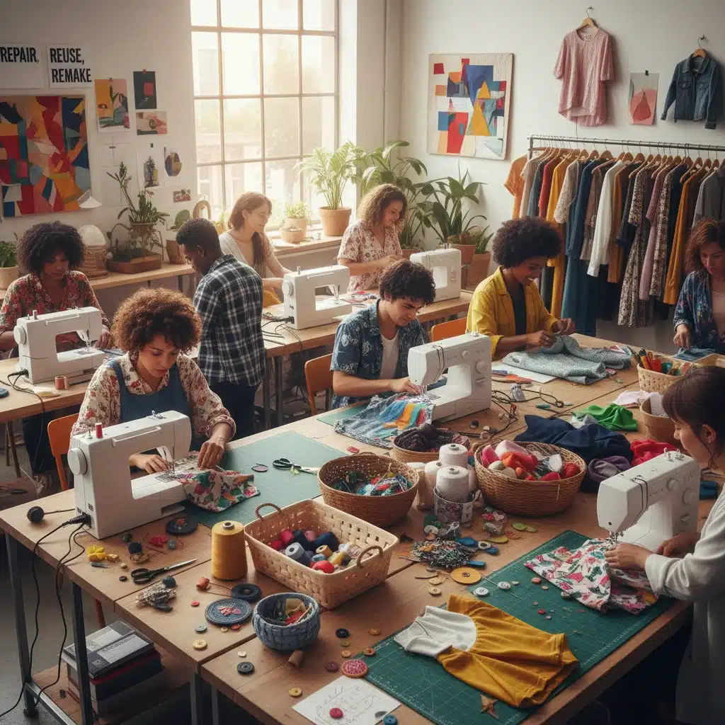 Community workshop focused on clothing repair and upcycling.