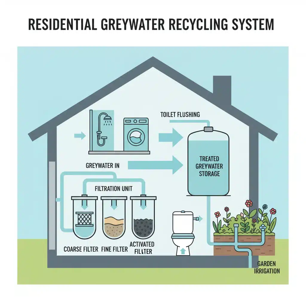 Residential greywater recycling system diagram