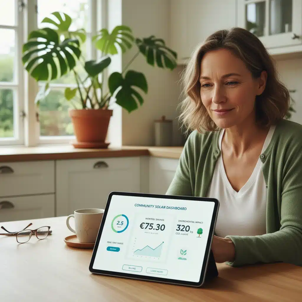 Homeowner managing community solar subscription through an online portal.