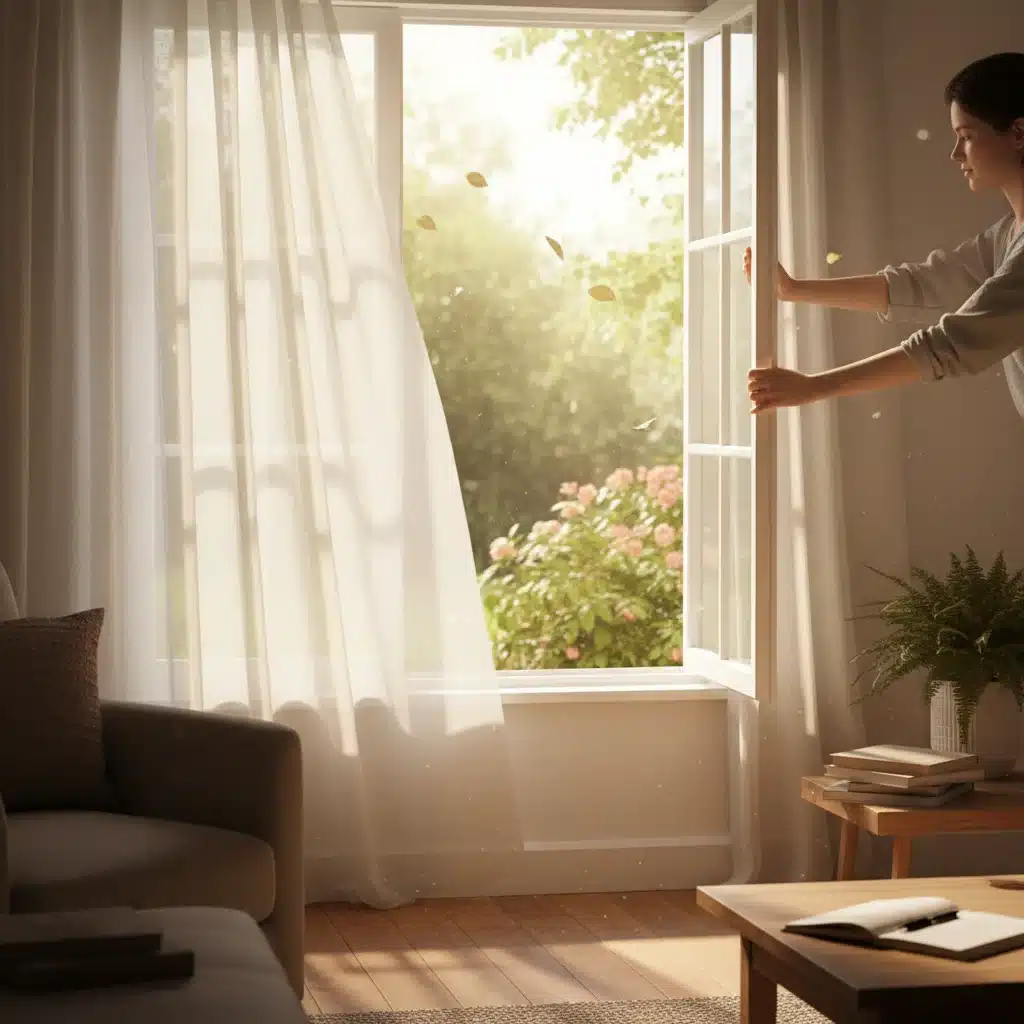 Person opening a window to allow fresh air circulation, a simple yet effective method for improving indoor air quality.