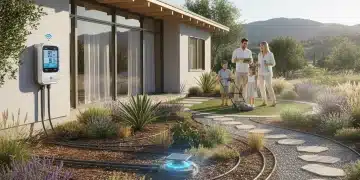 Smart home with water-saving technology and drought-resistant garden