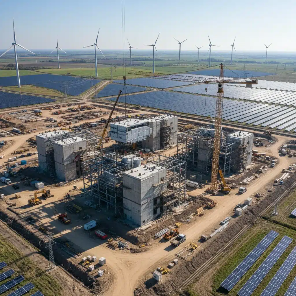Construction site of a Small Modular Reactor power plant, illustrating progress