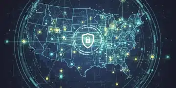 Digital overlay of U.S. power grid with data points and energy flow, representing modernization.