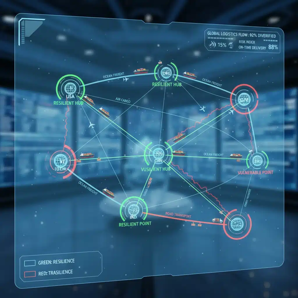 Resilient and diversified global supply chain network diagram